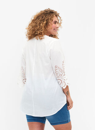 Shirt blouse met broderie anglaise en 3/4-mouwen, Bright White, Model image number 1