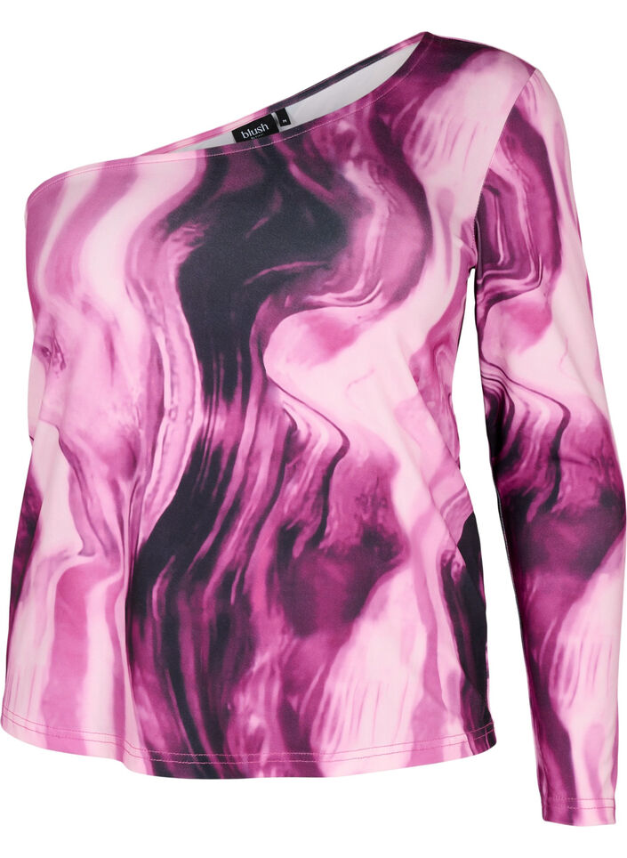 One-shoulder blouse met print, Raspberry Rose AOP, Packshot image number 0
