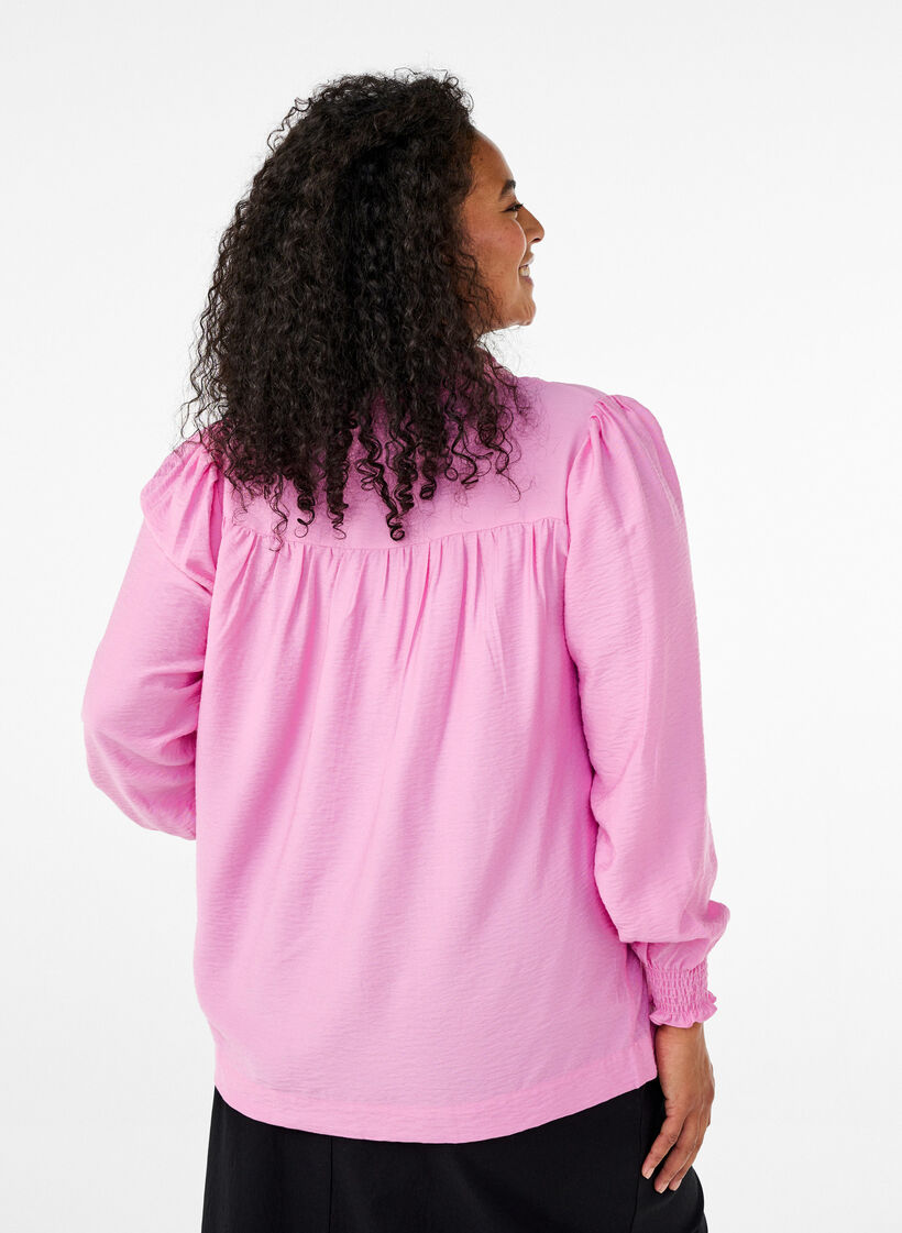 Blouse met rucheskraag, Roze, Model image number 2