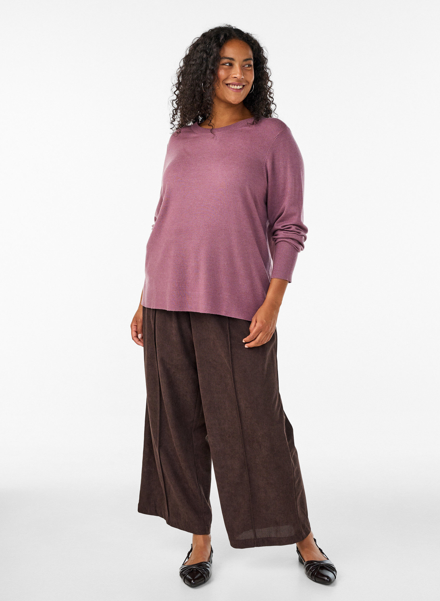 ZizziGebreide blouse met ronde hals, Roze, Model image number 1