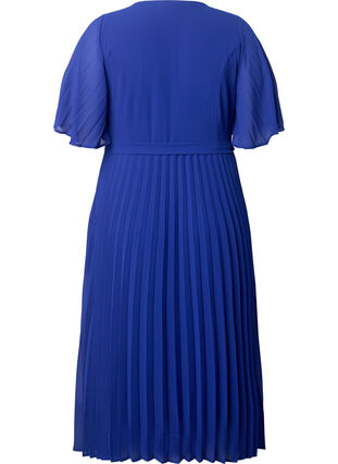 Geplooide midi jurk met korte mouwen, Clematis Blue, Packshot image number 1
