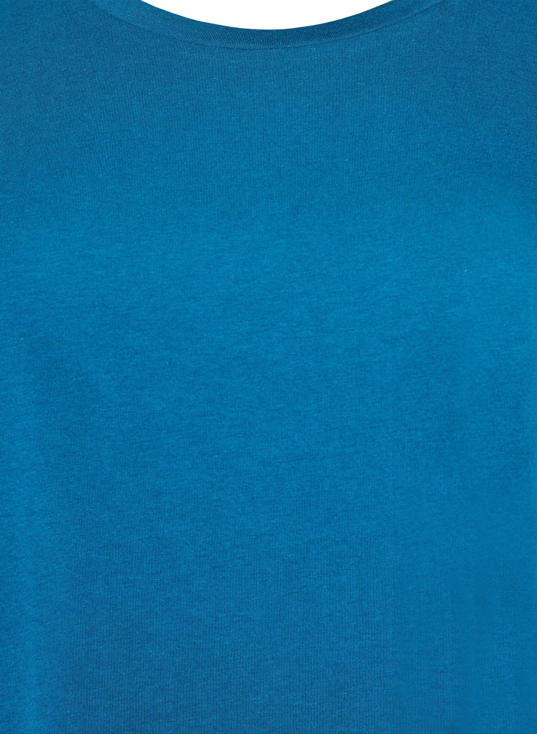 Zizzi T-shirt met korte mouwen in een katoenmix, Blauw, Packshot image number 2