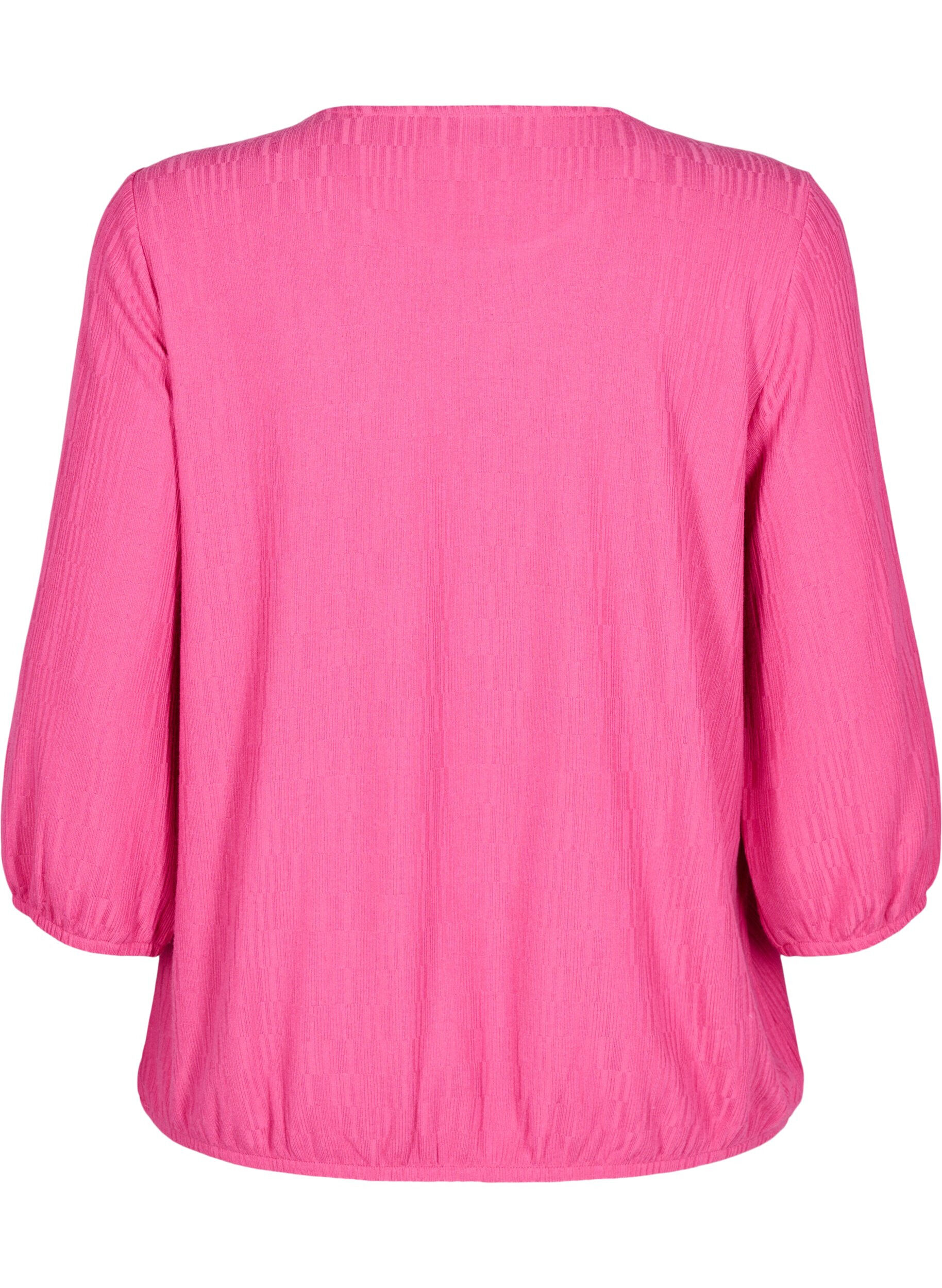Zizzi Blouse met textuur en 3/4 mouwen, Roze, Packshot image number 1