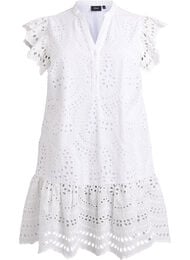 Broderie anglaise jurk met ruches mouwen, Wit