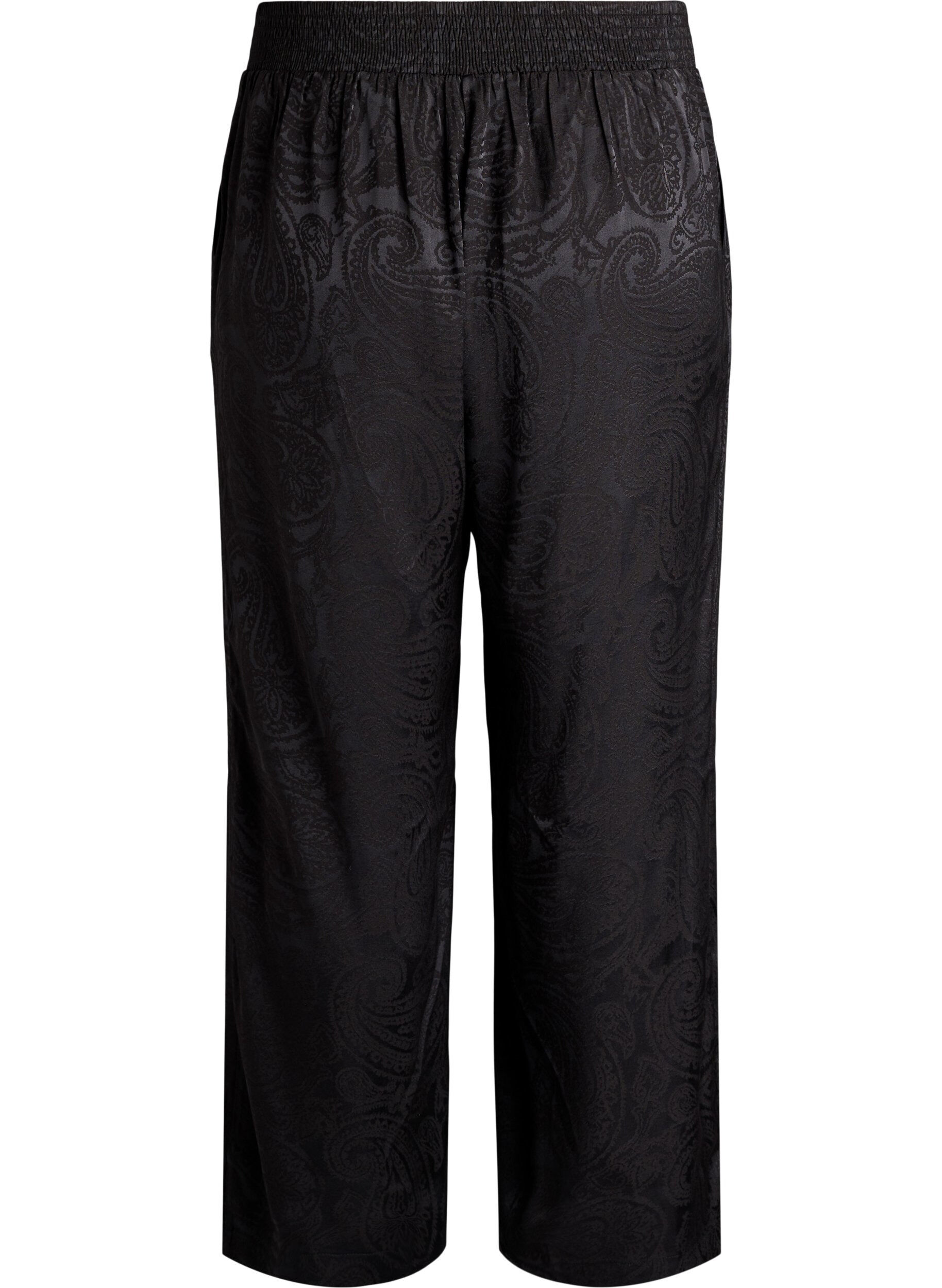 Zizzi Losse broek met paisleypatroon en hoge taille, Zwart, Packshot image number 1