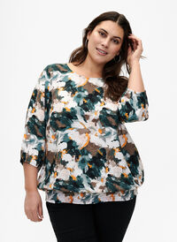 Viscose smock blouse met print, Duck Gr. Forest AOP, Model