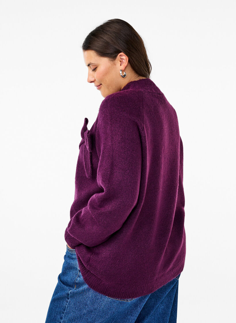 Gebreide blouse met strikdetail, Potent P. Black Mel., Model image number 1