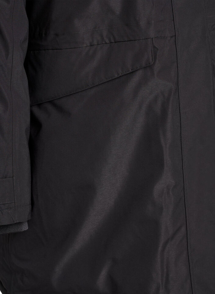 Waterafstotende parka met capuchon en functionele details, Zwart, Packshot image number 3