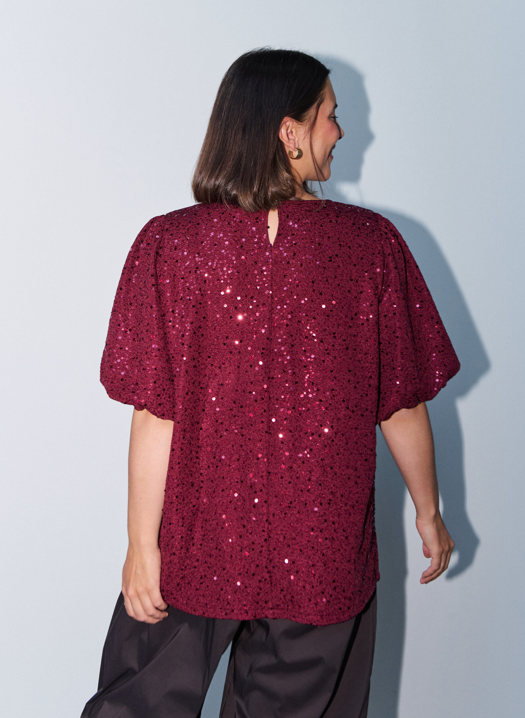 ZizziBlouse met pailletten en ballonmouwen, Rood, Model image number 2