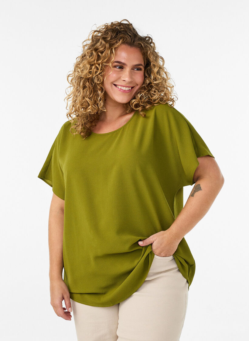 Top met korte mouwen en ronde hals, Groen, Model image number 0
