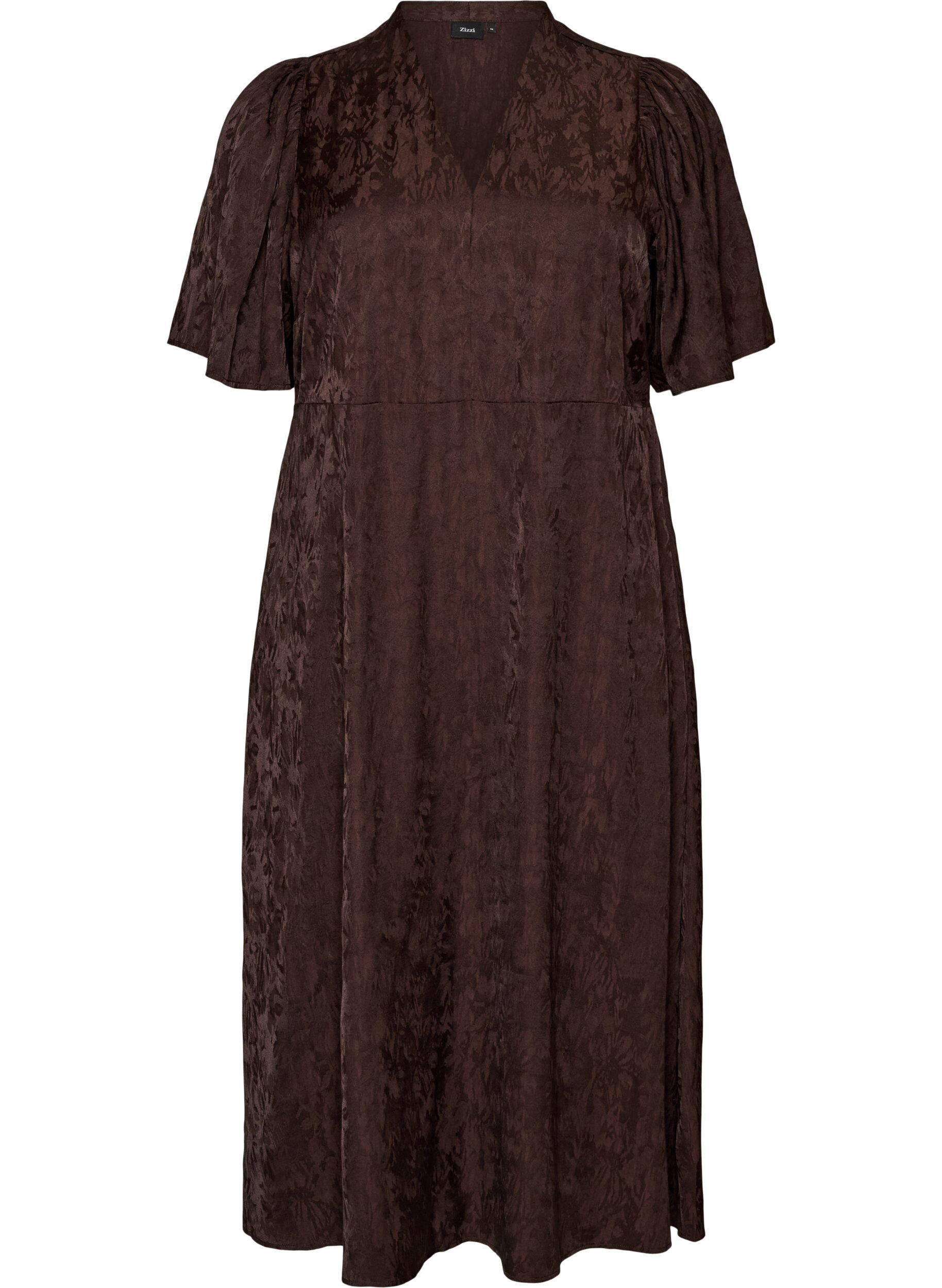 ZizziMidi-jurk met jacquard en paisleypatroon en vleugelmouwen, Bruin, Packshot image number 0