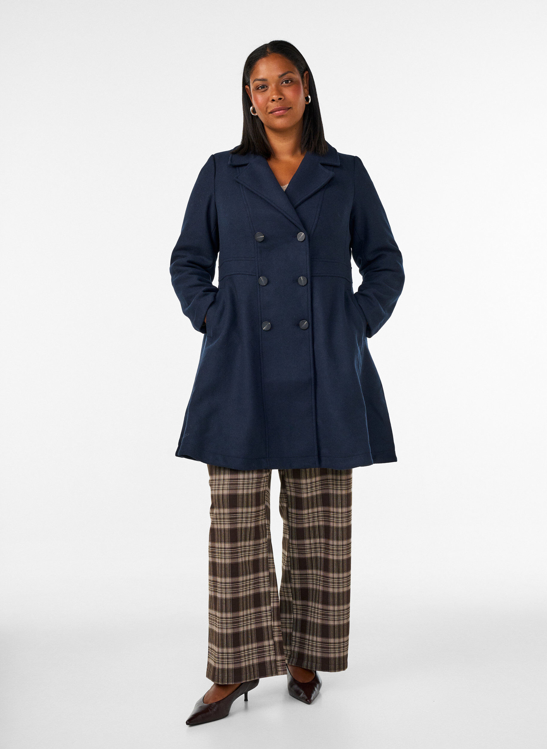 ZizziEen wollen jas in A-lijn met zakken, Blauw, Model image number 1