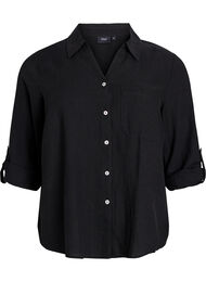 Linnen en viscose shirt met 3/4 mouwen, Zwart