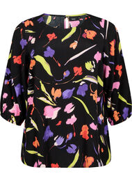Viscose blouse met print en 3/4 mouwen, Faded Tulip AOP