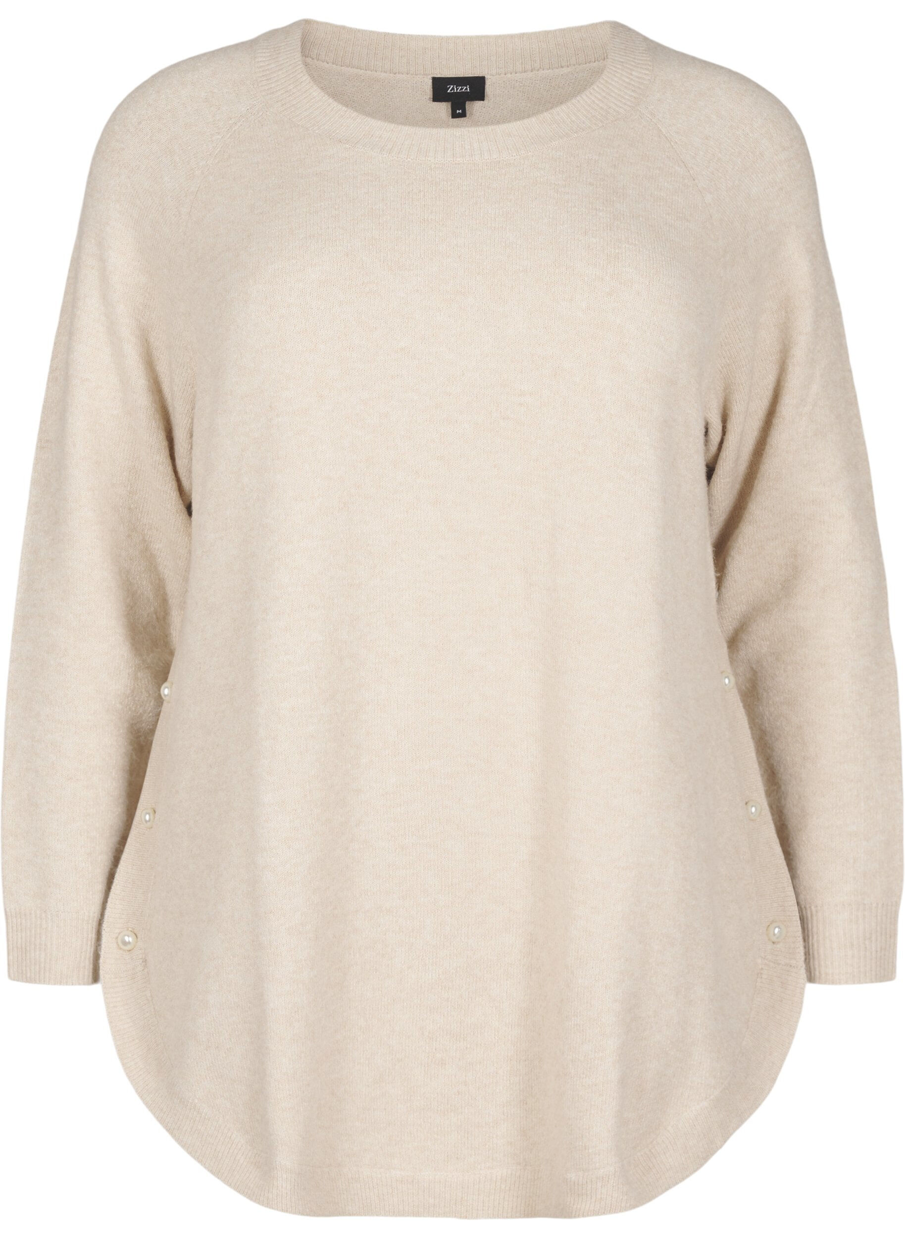 Zizzi Gebreide blouse met kralen, Pumice Stone Mel., Packshot image number 0