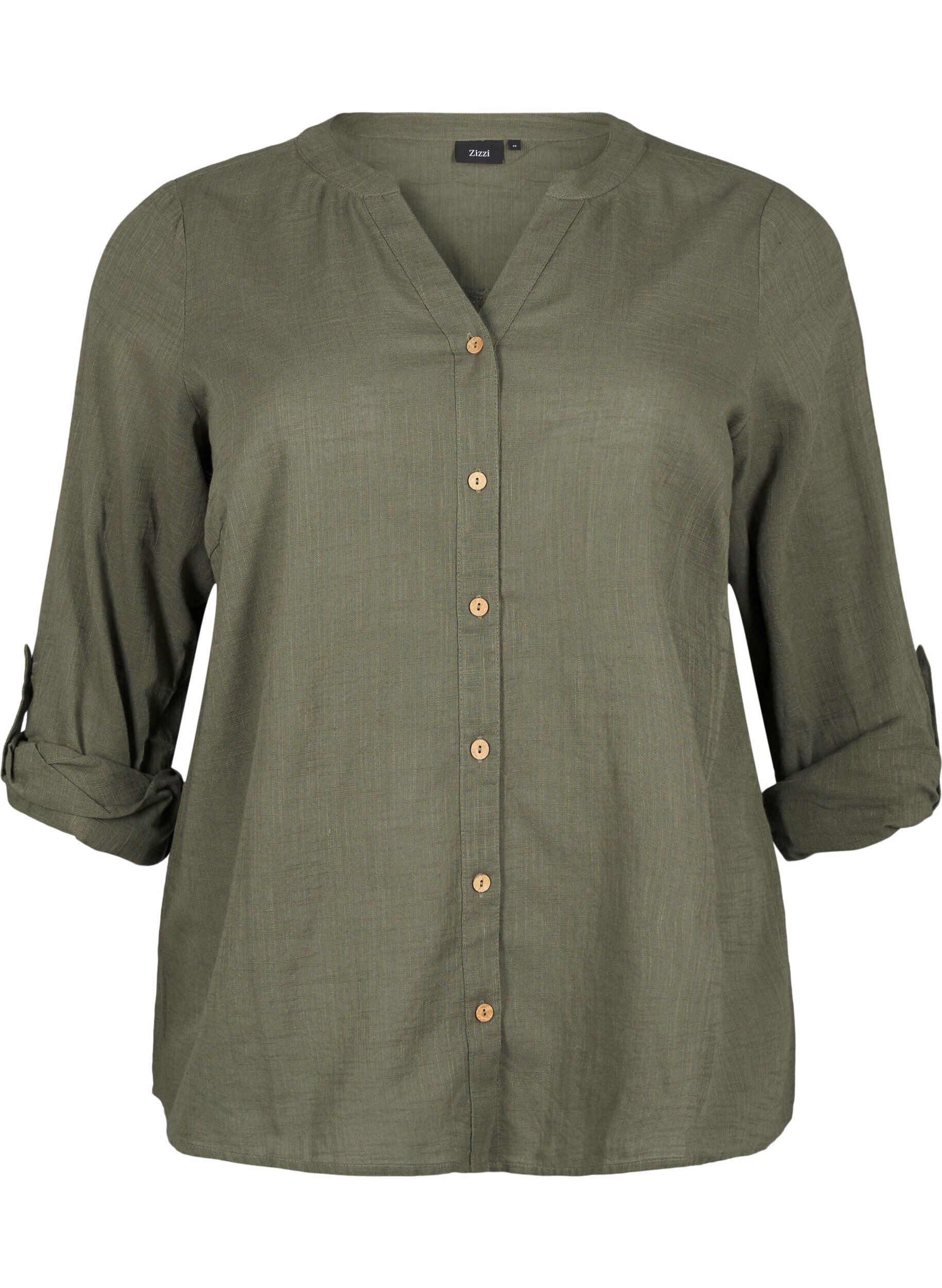 ZizziKatoenen blouse met een V-hals, Groen, Packshot image number 0