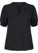 Blouse met korte pofmouwen en gestippelde textuur, Black, Packshot image number 0