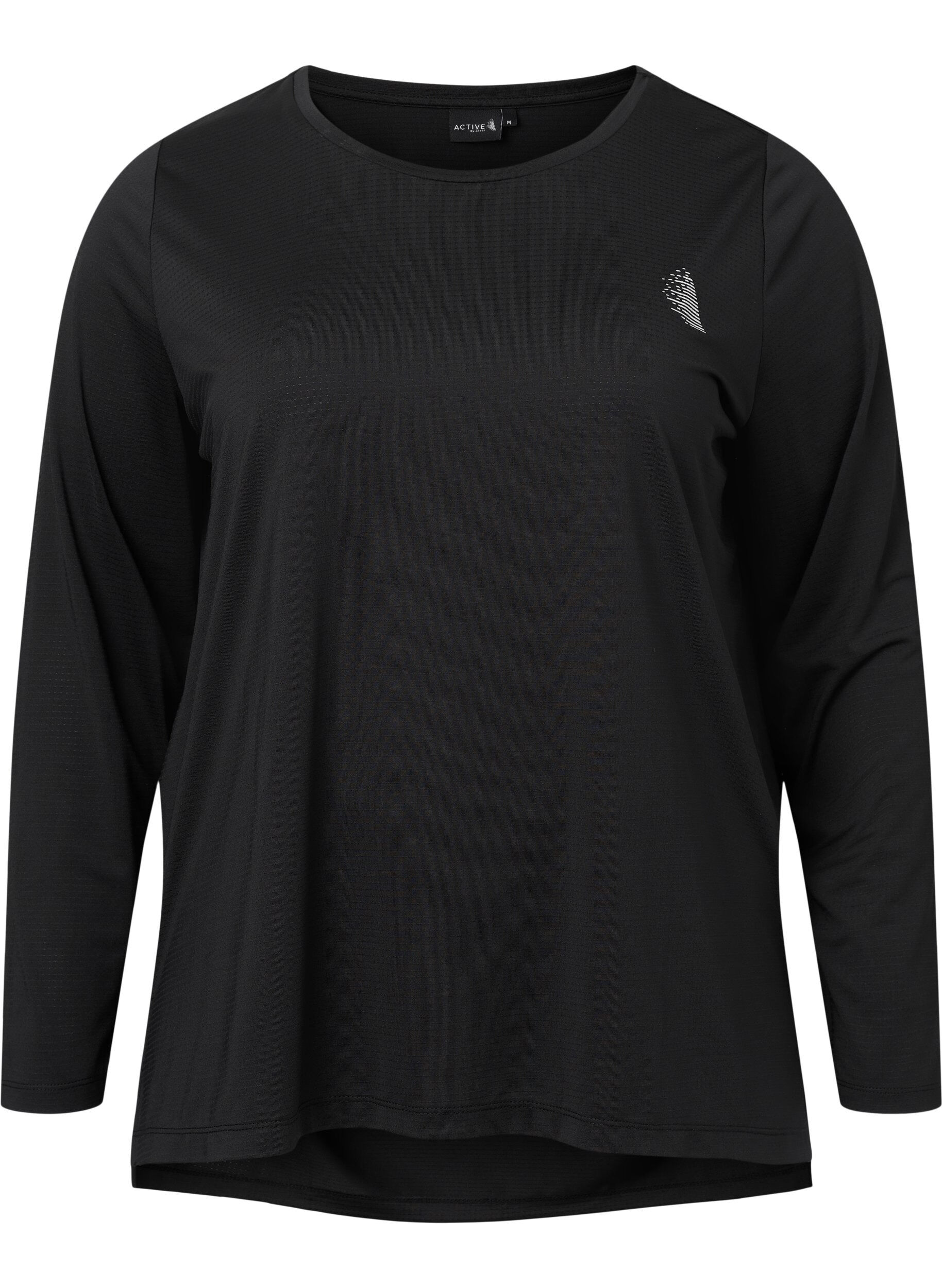 Zizzi Sportblouse met structuur en lange mouwen, Black, Packshot image number 0