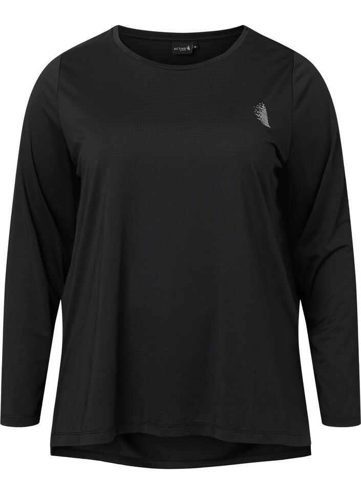 Sportblouse met structuur en lange mouwen, Black, Packshot image number 0