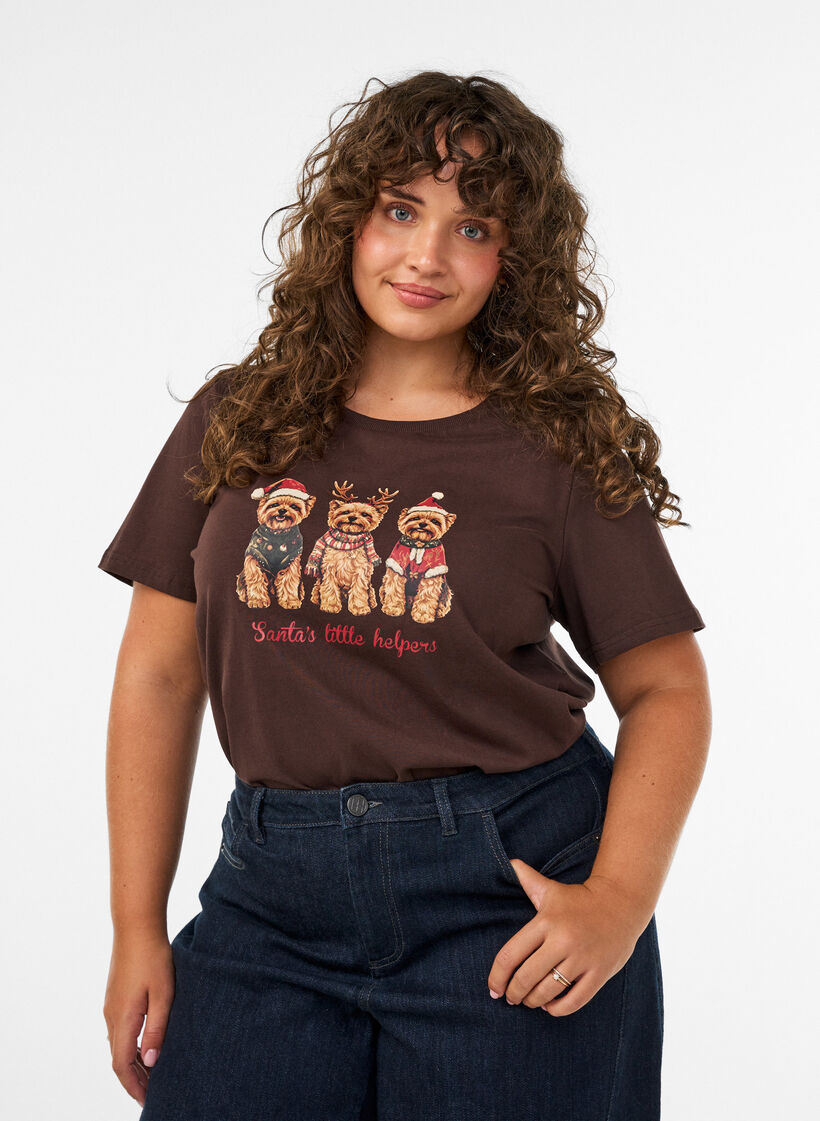Kerst T-shirt van biologisch katoen, Bruin, Model image number 0