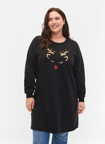 Kersttrui jurk, Black Reindeer, Model image number 0