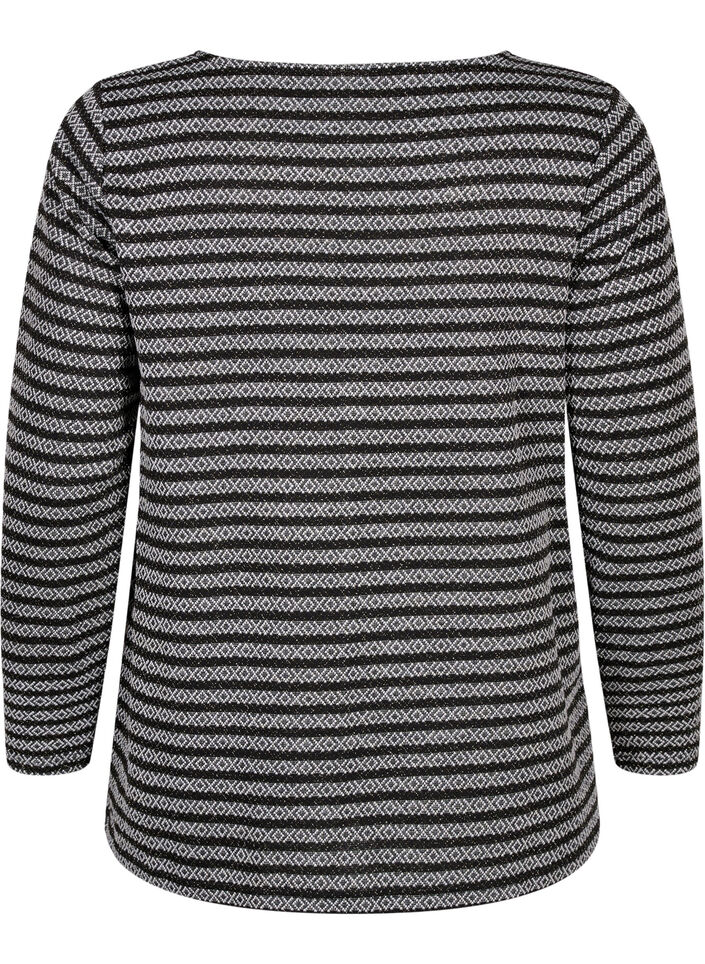 Blouse met ronde hals en gestreept patroon, Black Stripe, Packshot image number 1
