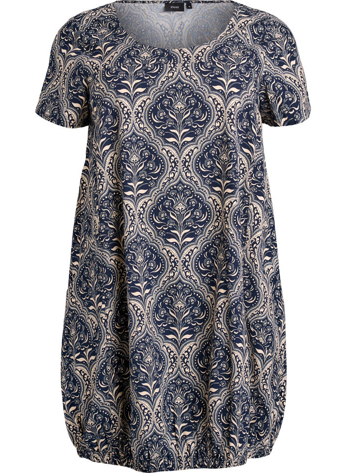 Katoenen jurk met korte mouwen en print, Blauw, Packshot image number 0