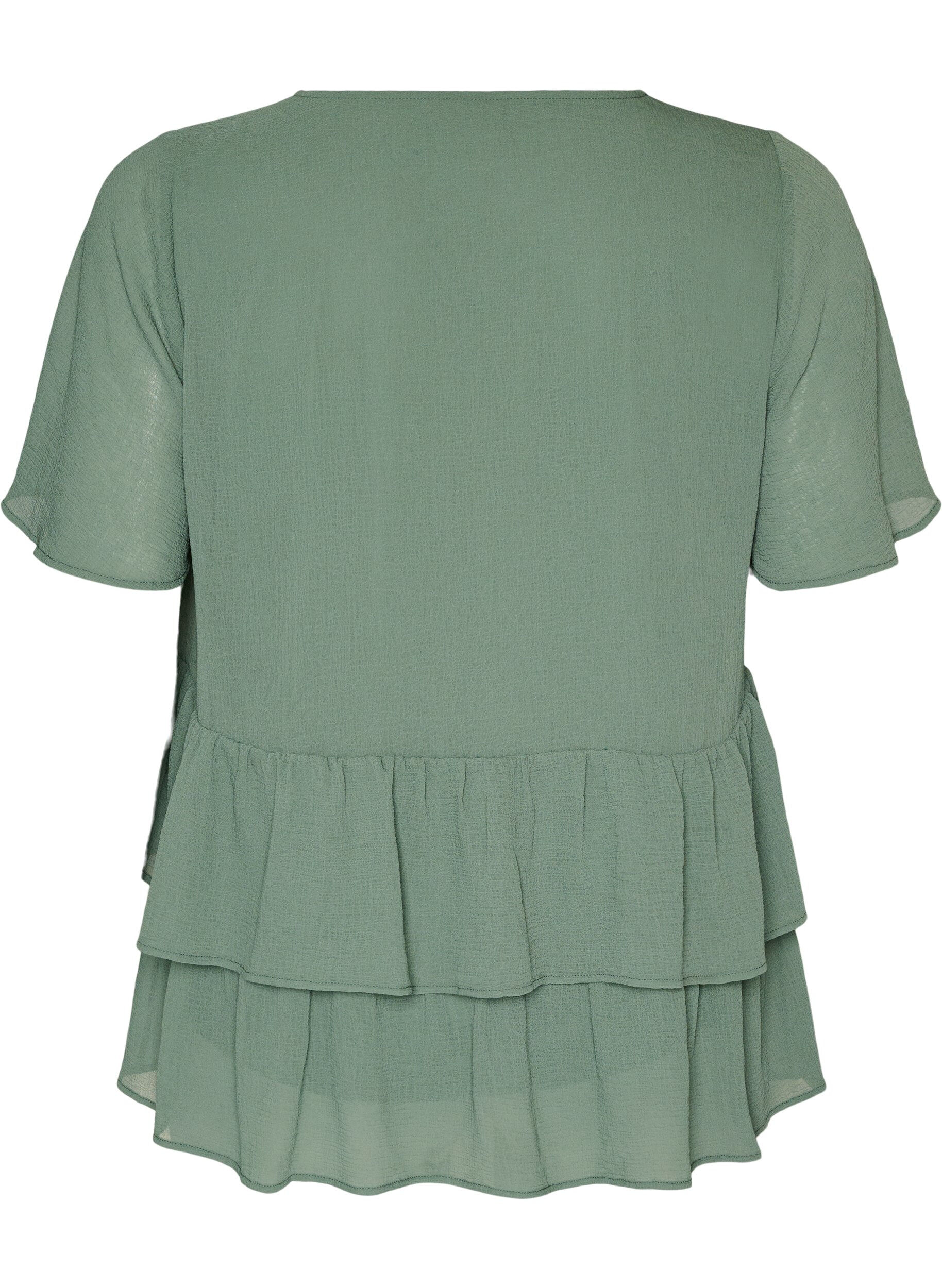 ZizziBlouse met V-hals en ruches, Groen, Packshot image number 1
