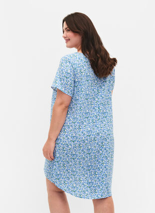 Bedrukte jurk met korte mouwen, Blue Small Flower, Model image number 1