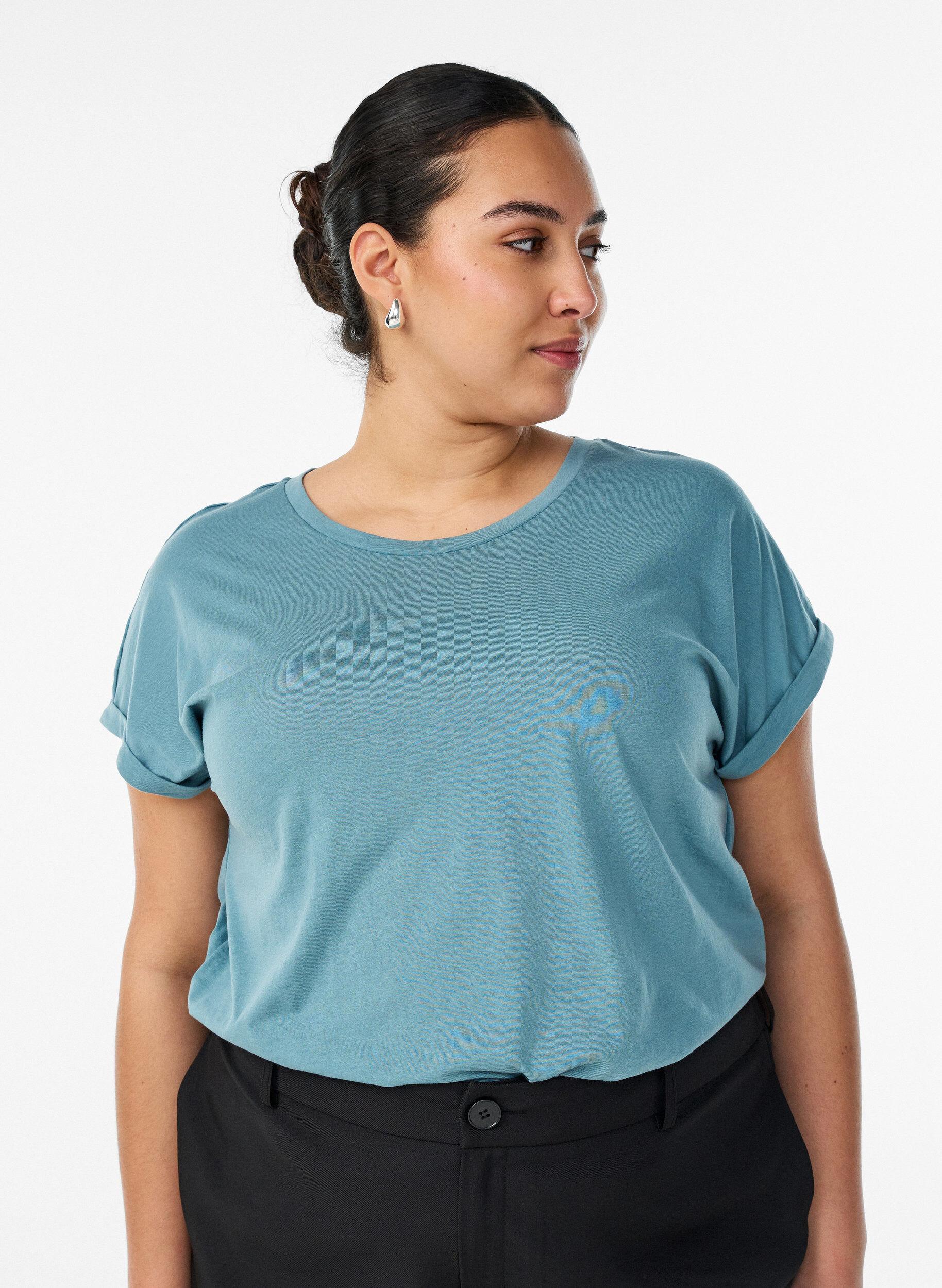 T-shirt met korte mouwen van katoenmix, Blauw, Model