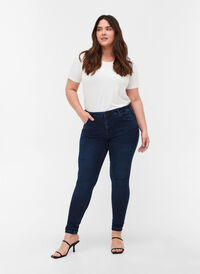 Super slim fit Amy jeans met hoge taille, Dark blue, Model
