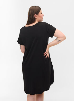 Katoenen pyjama jurk met korte mouwen en print, Black GOOD, Model image number 1