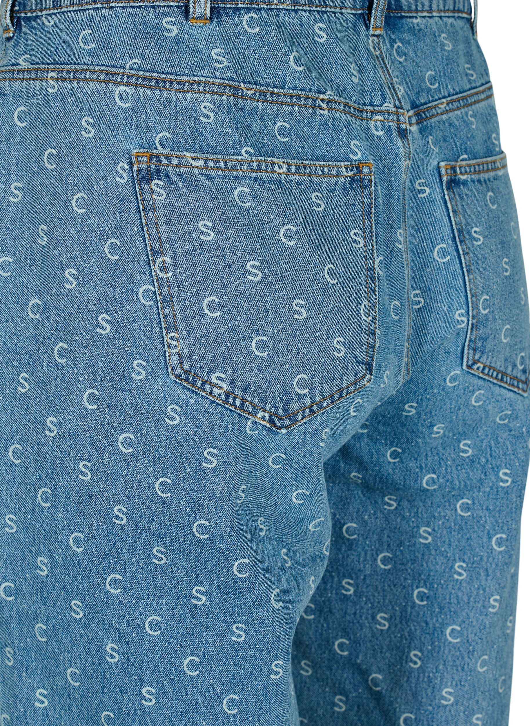 Zizzi Cropped jeans met print en hoge taille, Blue denim, Packshot image number 3