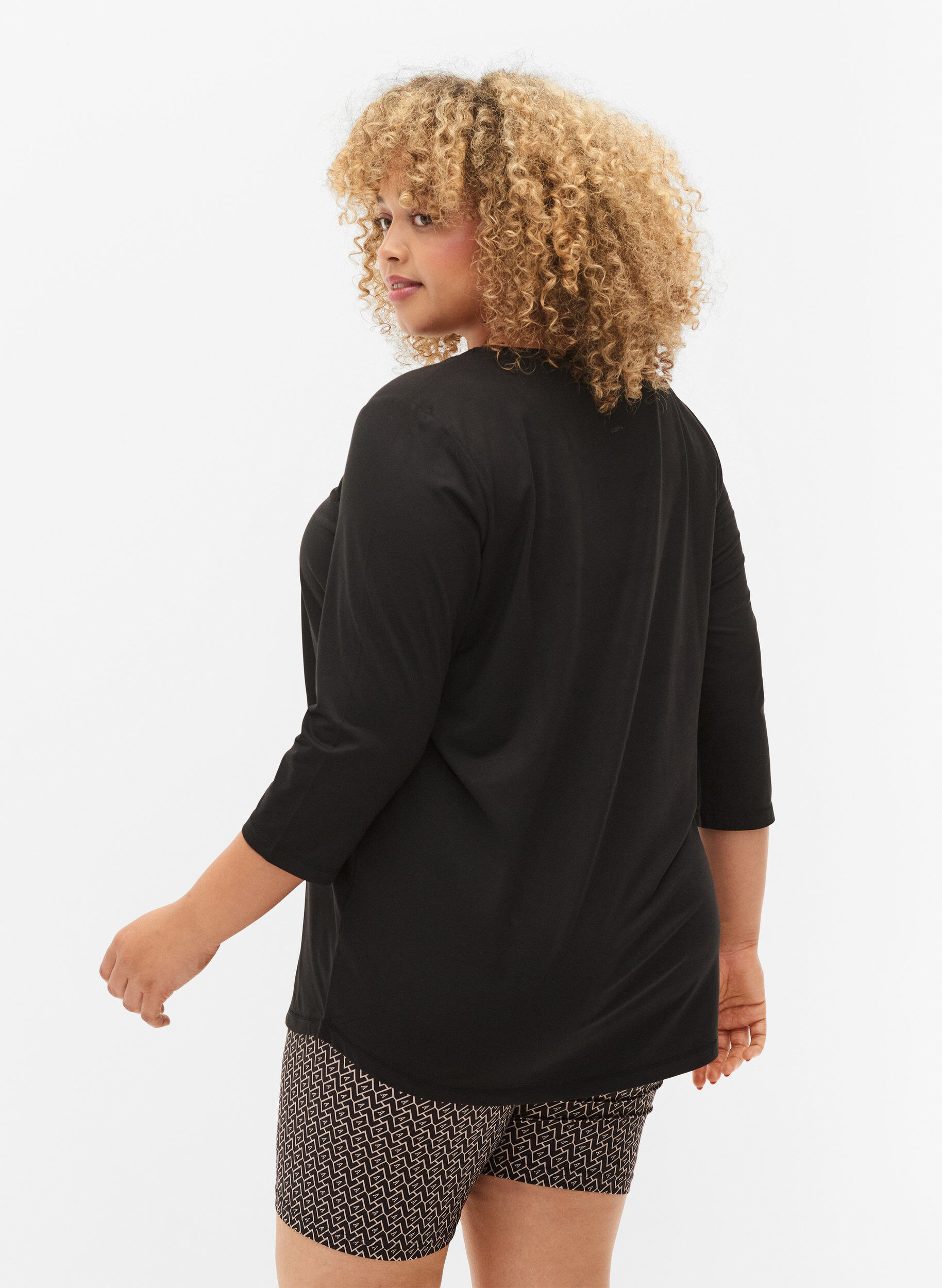 Zizzi Trainingsblouse met 3/4-mouwen, Zwart, Model image number 2
