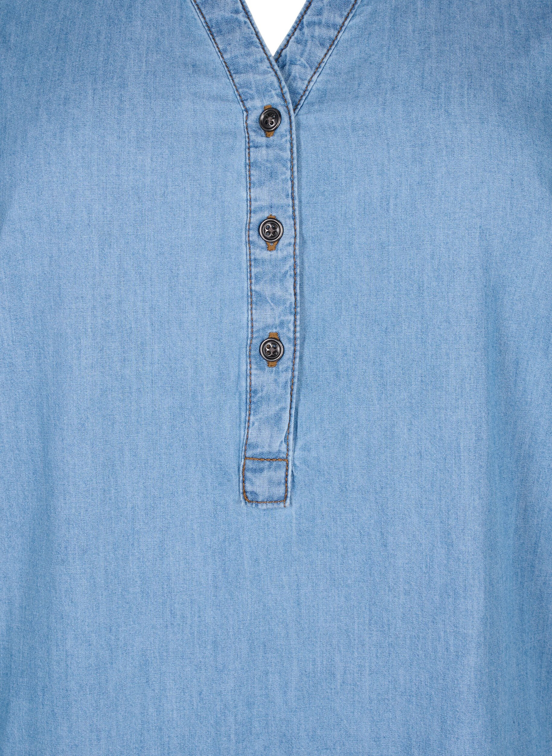 Zizzi Denim jurk met split en korte mouwen, Blue denim, Packshot image number 2