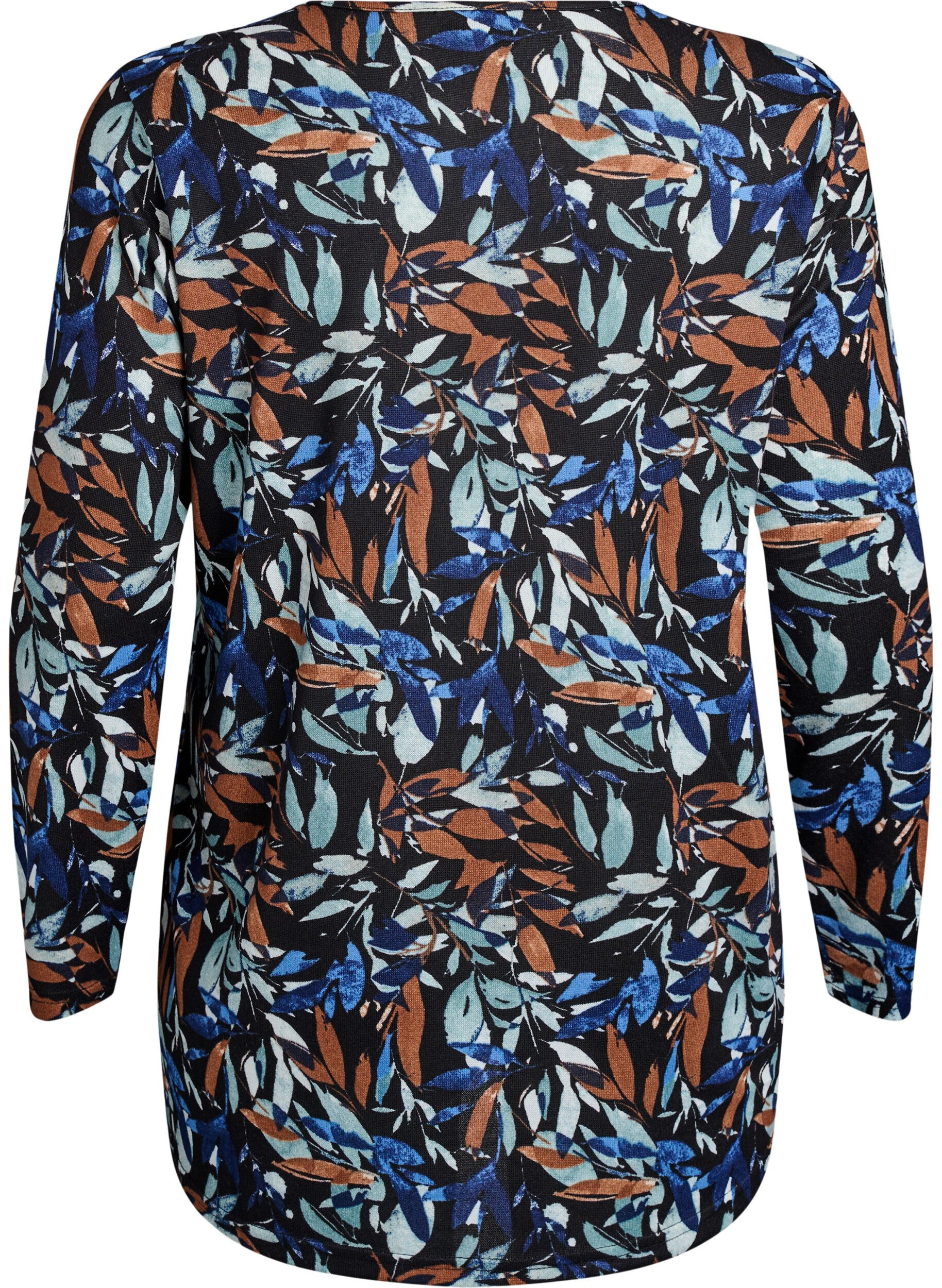Zizzi Gedessineerde blouse met lange mouwen, Blauw, Packshot image number 1
