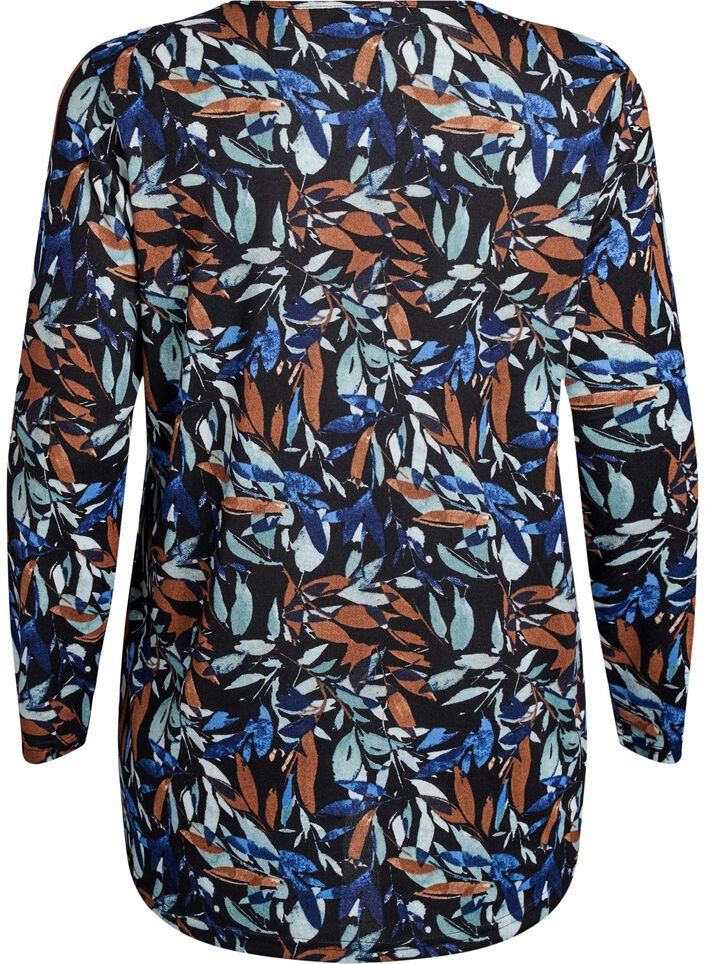Gedessineerde blouse met lange mouwen, Blauw, Packshot image number 1