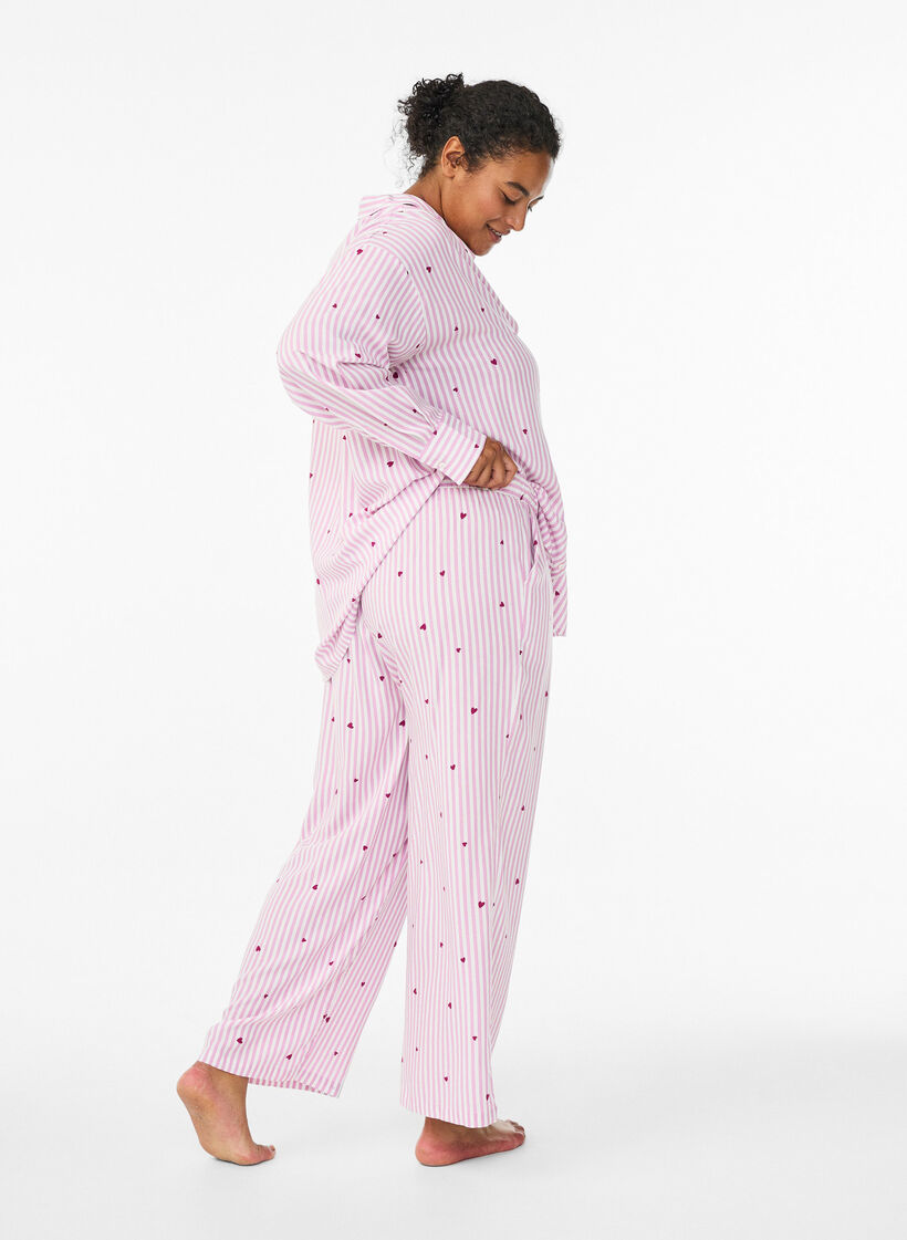 Losse nachtborek met strepen en hartjes, Roze, Model image number 1