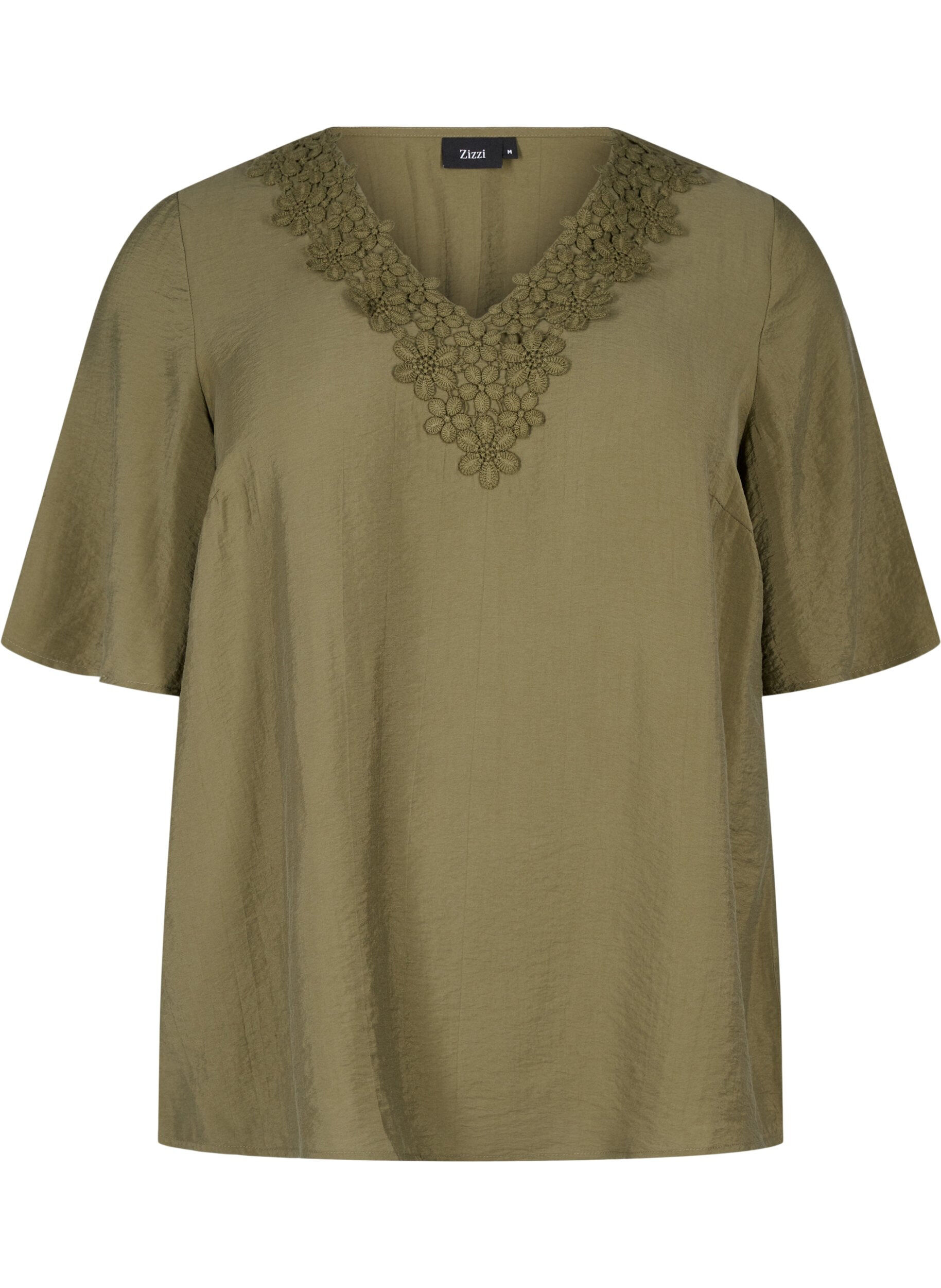 Zizzi Blouse van viscose met v-hals en borduursel, Groen, Packshot image number 0
