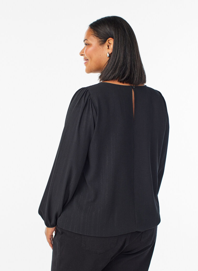Blouse met zilveren glitter, Zwart, Model image number 2