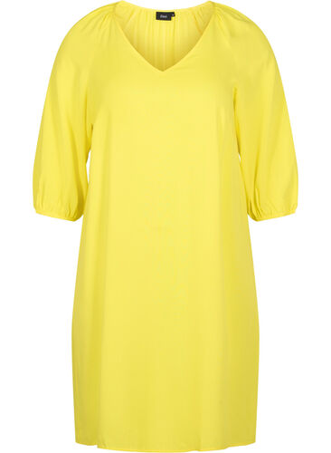 Viscose jurk met v-hals , Blazing Yellow, Packshot image number 0