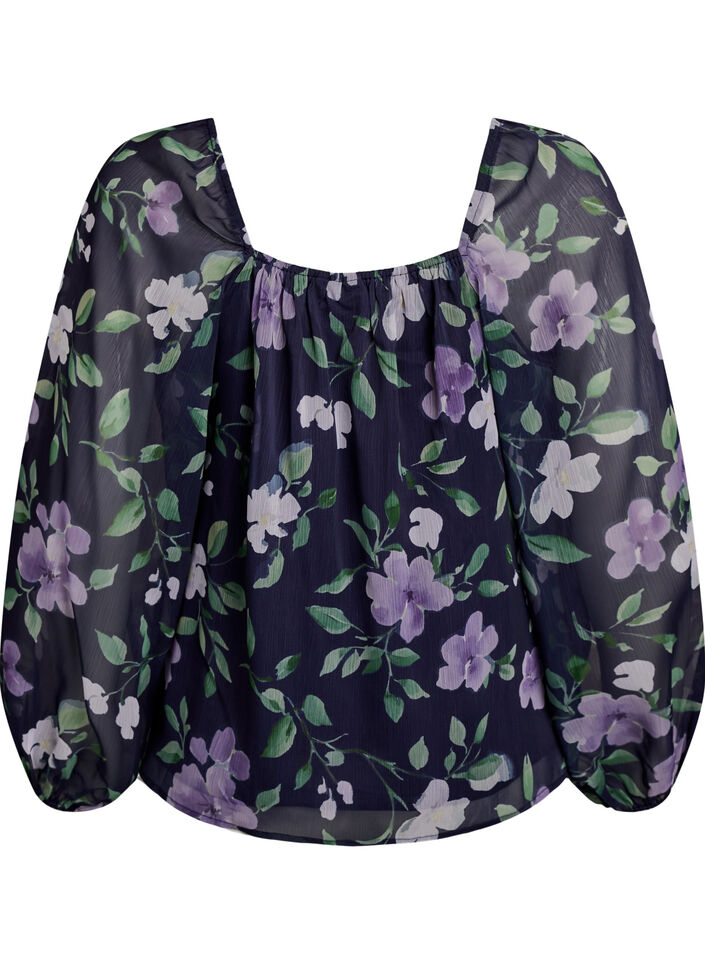 Chiffon blouse met bloemenprint en lange mouwen, Blauw, Packshot image number 1