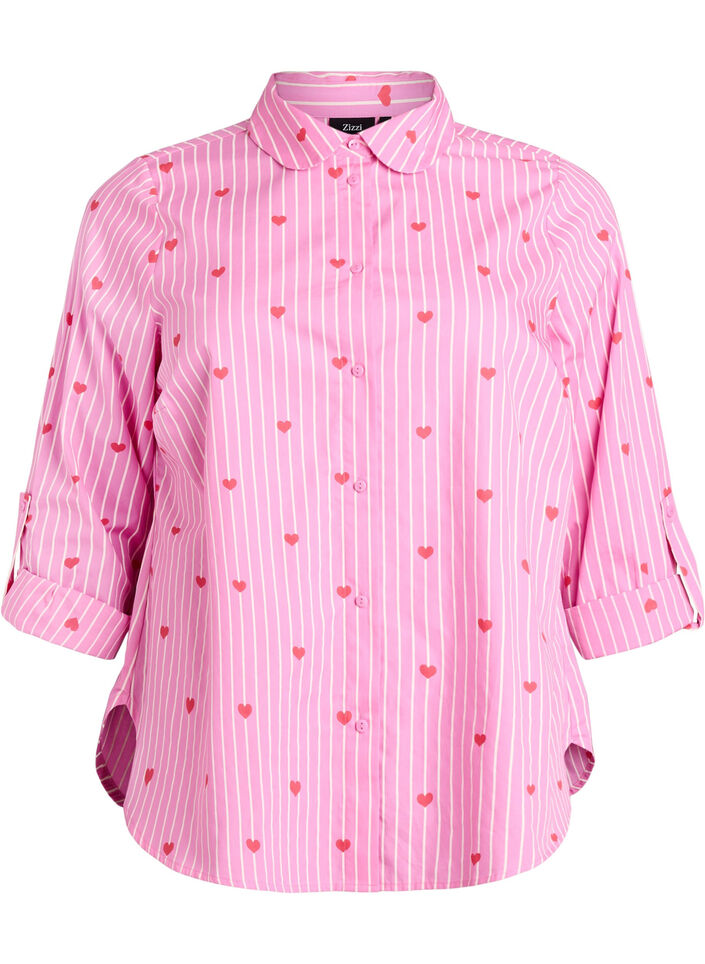 Shirt blouse met strepen en hartjes, Roze, Packshot image number 0