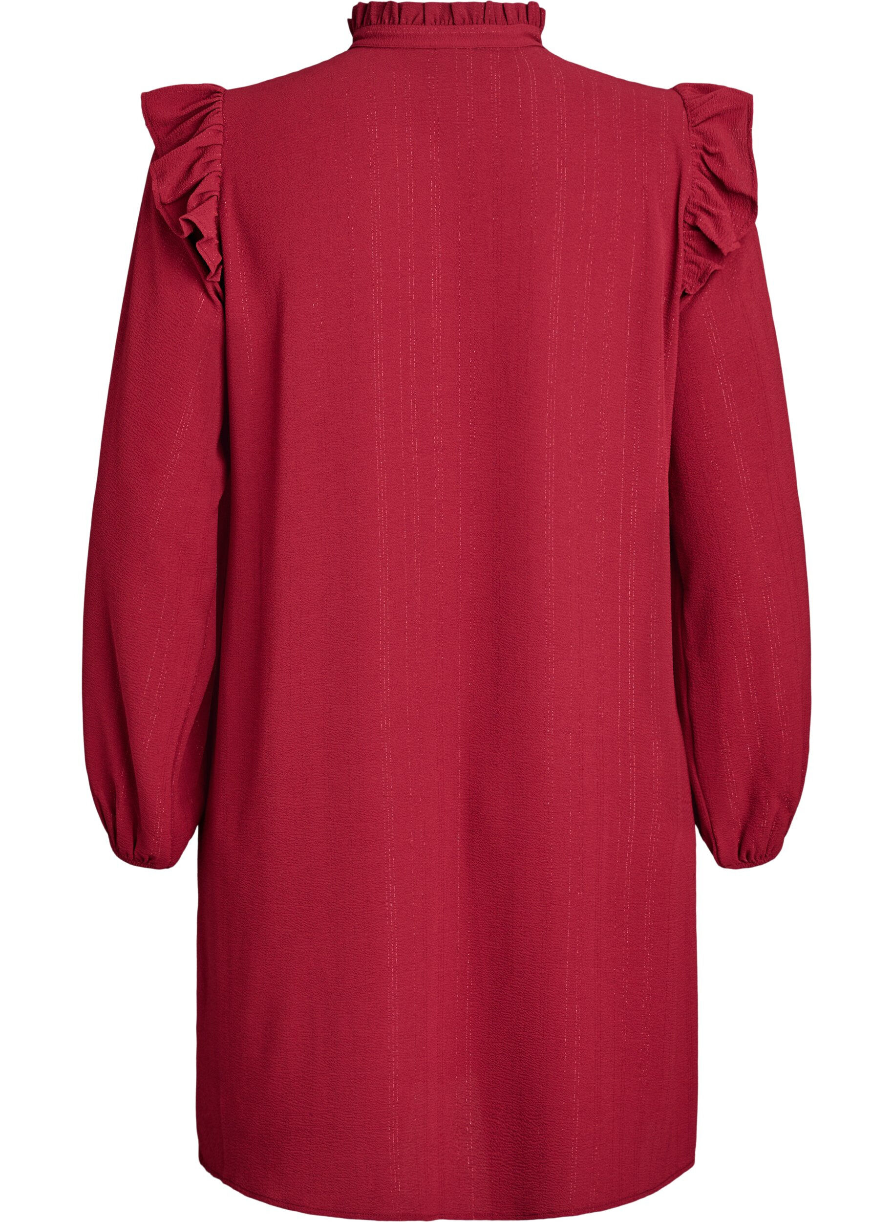 Zizzi Kort jurkje met ruches en glitter, Donker Bordeaux, Packshot image number 1