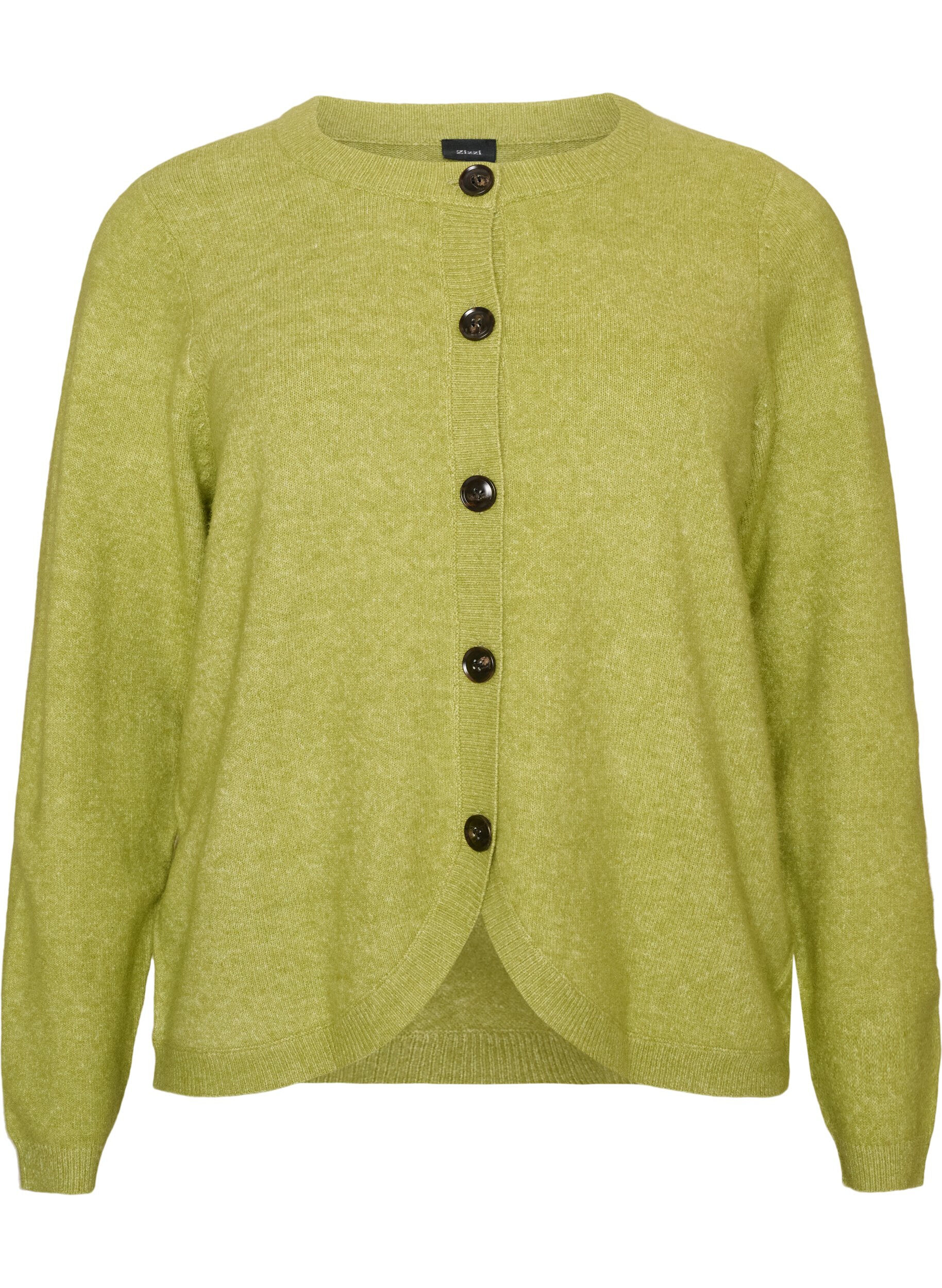 ZizziCardigan met knopen en een ronde voorkant, Groen, Packshot image number 0