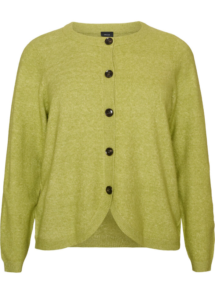 Cardigan met knopen en een ronde voorkant, Groen, Packshot image number 0