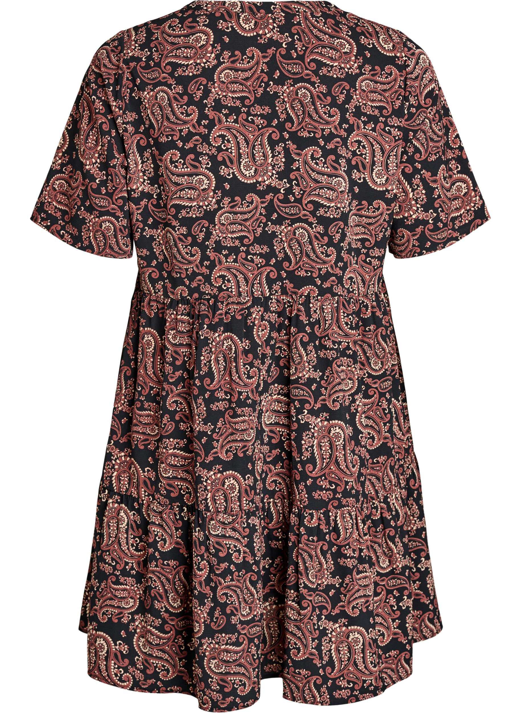 Zizzi Jurk met korte mouwen, A-lijn en snijlijnen, Zwart, Packshot image number 1