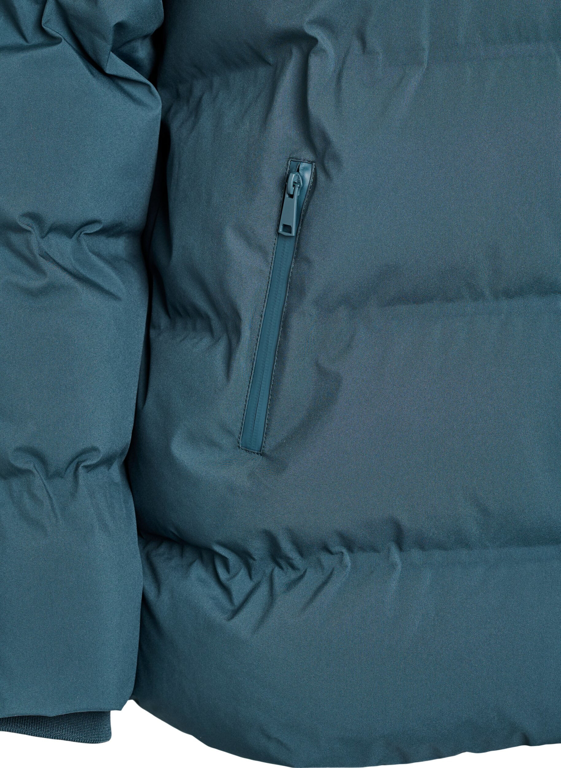 Zizzi Korte gewatteerde jas met afneembare capuchon, Groen, Packshot image number 3