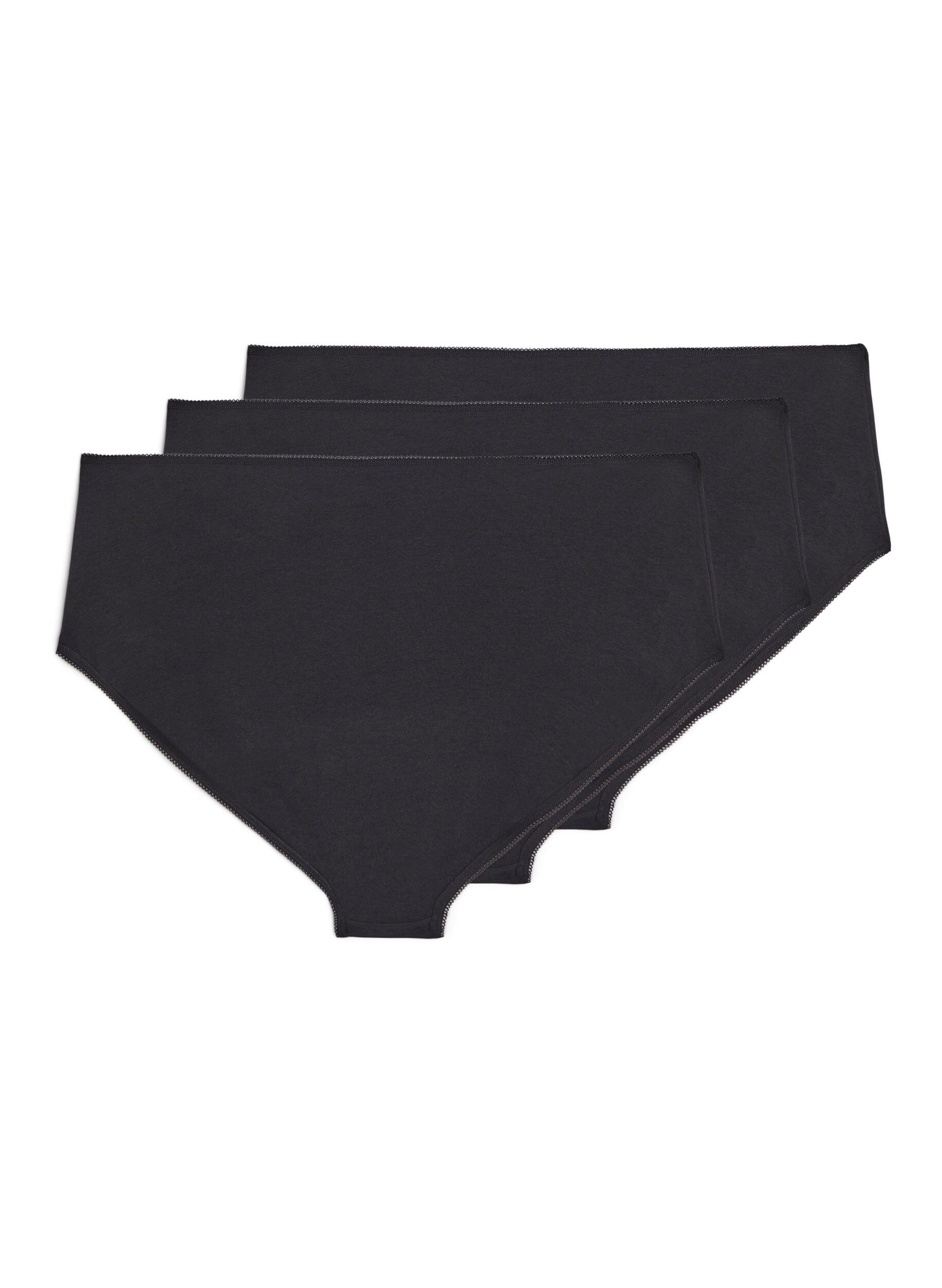 Zizzi 3-pack katoenen slip met normale taille, Zwart, Packshot image number 1