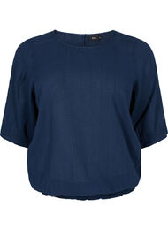 Katoenen blouse met smokwerk en korte mouwen, Navy Blazer